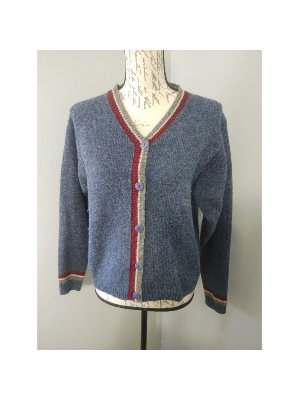 Vintage Women's Fargo Clothing & Supply Co. Blue Red Wool Cardigan L